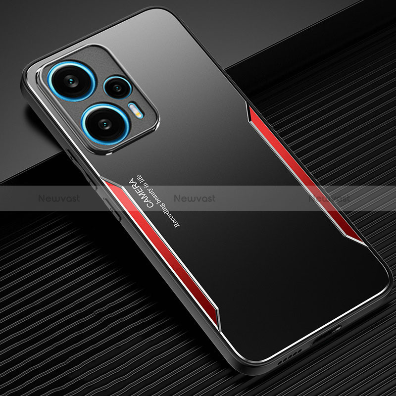 Luxury Aluminum Metal Back Cover and Silicone Frame Case PB1 for Xiaomi Poco F5 5G Red