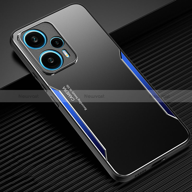 Luxury Aluminum Metal Back Cover and Silicone Frame Case PB1 for Xiaomi Redmi Note 12 Turbo 5G Blue