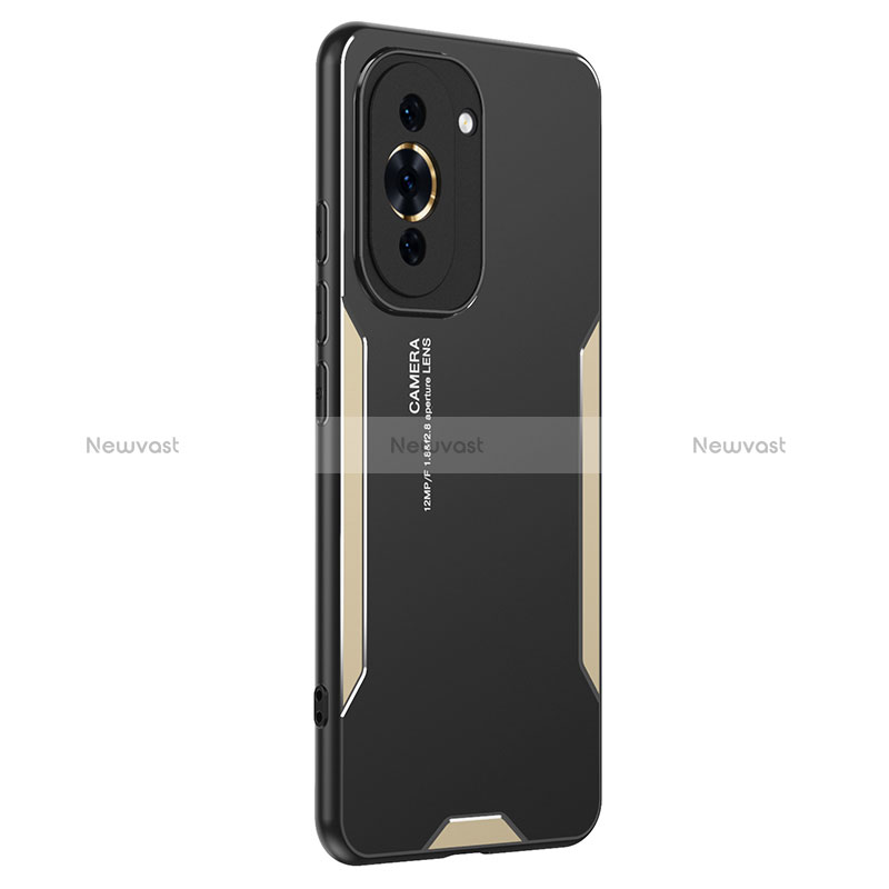 Luxury Aluminum Metal Back Cover and Silicone Frame Case PB2 for Huawei Nova 10 Pro Gold