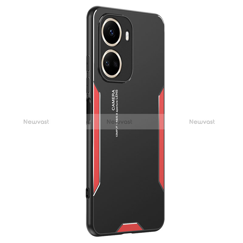 Luxury Aluminum Metal Back Cover and Silicone Frame Case PB2 for Huawei Nova 10 SE Red