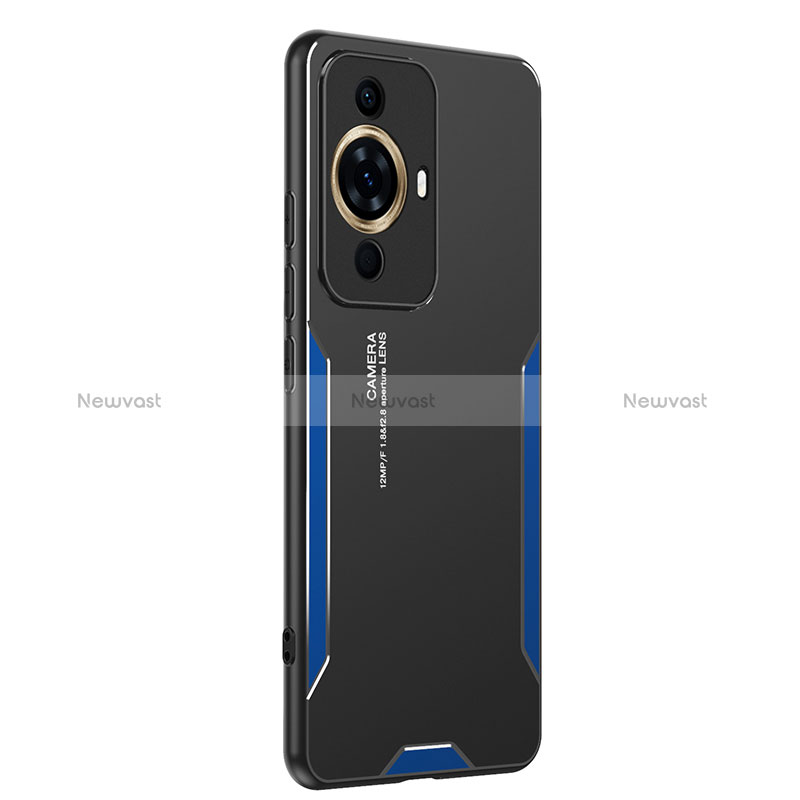 Luxury Aluminum Metal Back Cover and Silicone Frame Case PB2 for Huawei Nova 11 Pro Blue