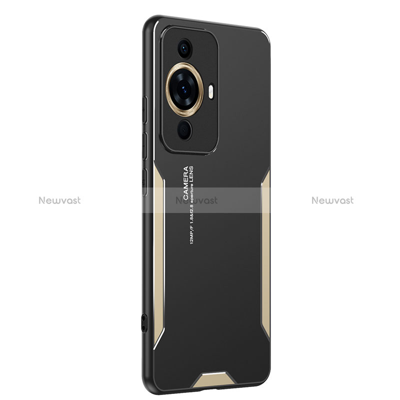 Luxury Aluminum Metal Back Cover and Silicone Frame Case PB2 for Huawei Nova 11 Pro Gold