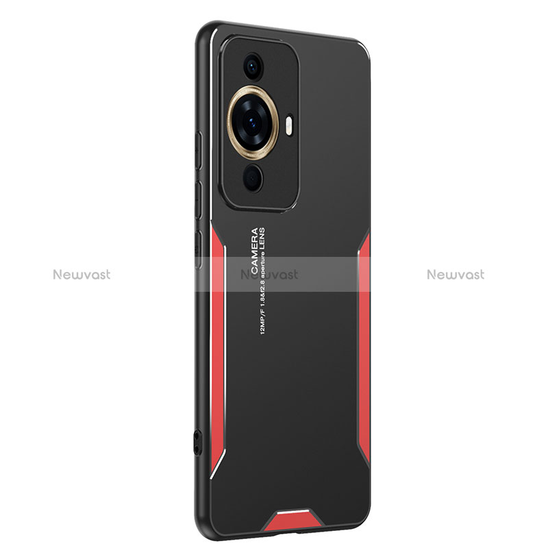 Luxury Aluminum Metal Back Cover and Silicone Frame Case PB2 for Huawei Nova 11 Pro Red