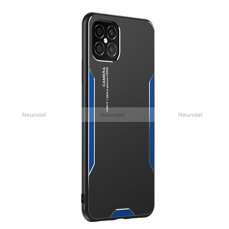 Luxury Aluminum Metal Back Cover and Silicone Frame Case PB2 for Huawei Nova 8 SE 4G Blue