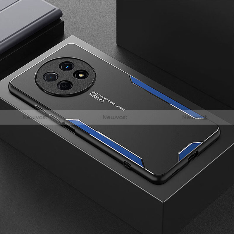 Luxury Aluminum Metal Back Cover and Silicone Frame Case PB2 for Huawei Nova Y91 Blue