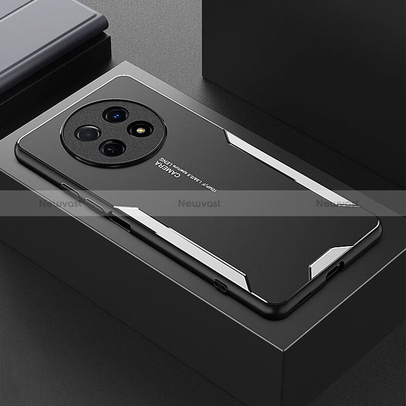 Luxury Aluminum Metal Back Cover and Silicone Frame Case PB2 for Huawei Nova Y91 Silver