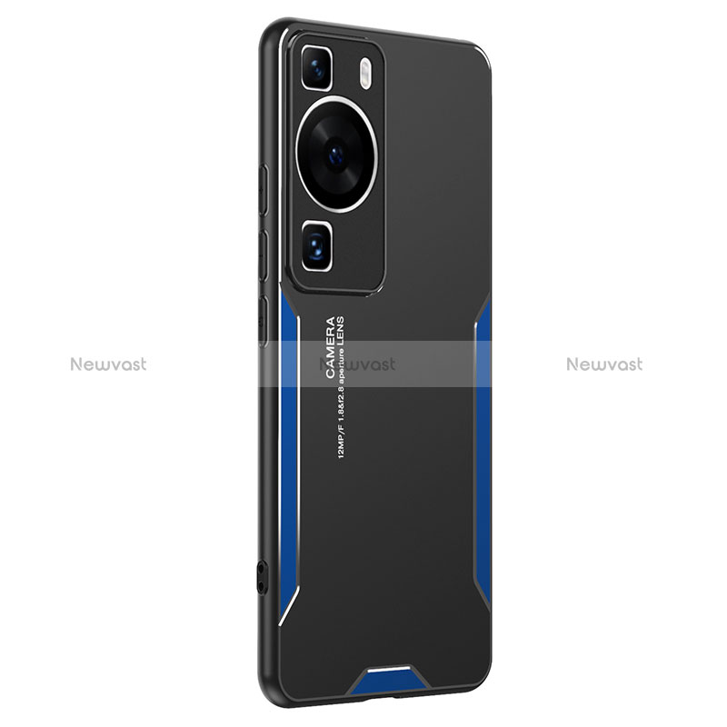 Luxury Aluminum Metal Back Cover and Silicone Frame Case PB2 for Huawei P60 Blue