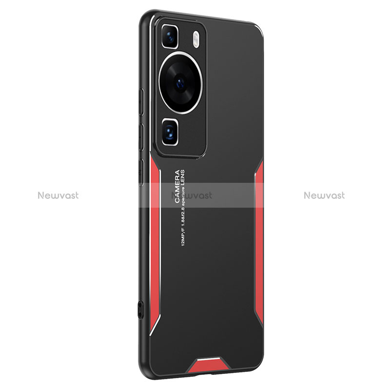 Luxury Aluminum Metal Back Cover and Silicone Frame Case PB2 for Huawei P60 Pro Red