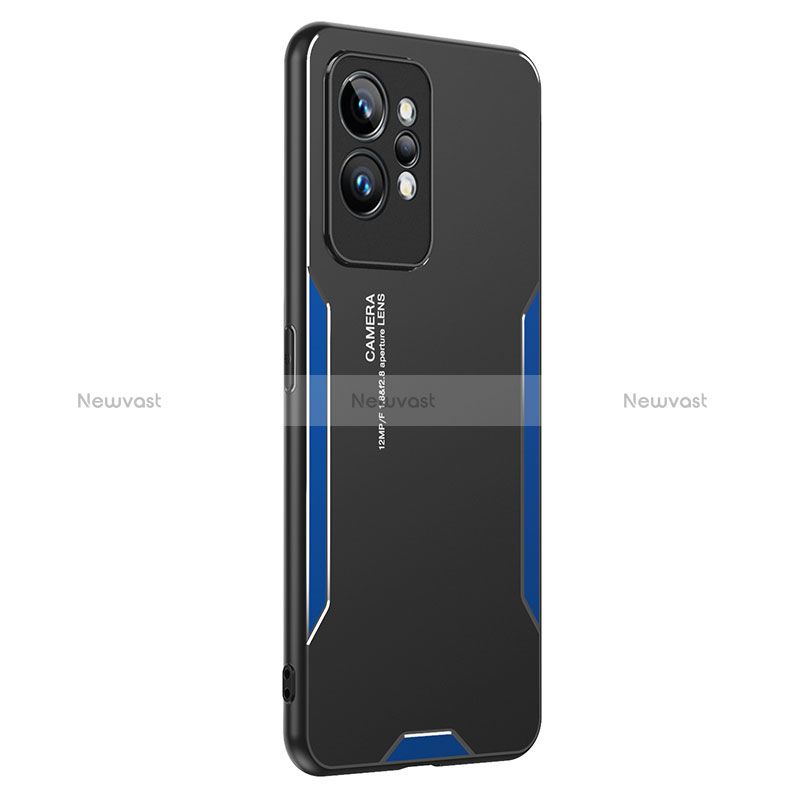 Luxury Aluminum Metal Back Cover and Silicone Frame Case PB2 for Realme GT2 Pro 5G Blue