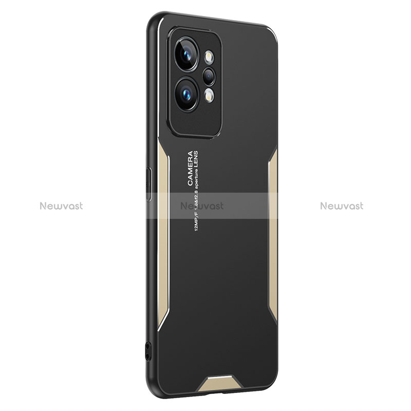 Luxury Aluminum Metal Back Cover and Silicone Frame Case PB2 for Realme GT2 Pro 5G Gold