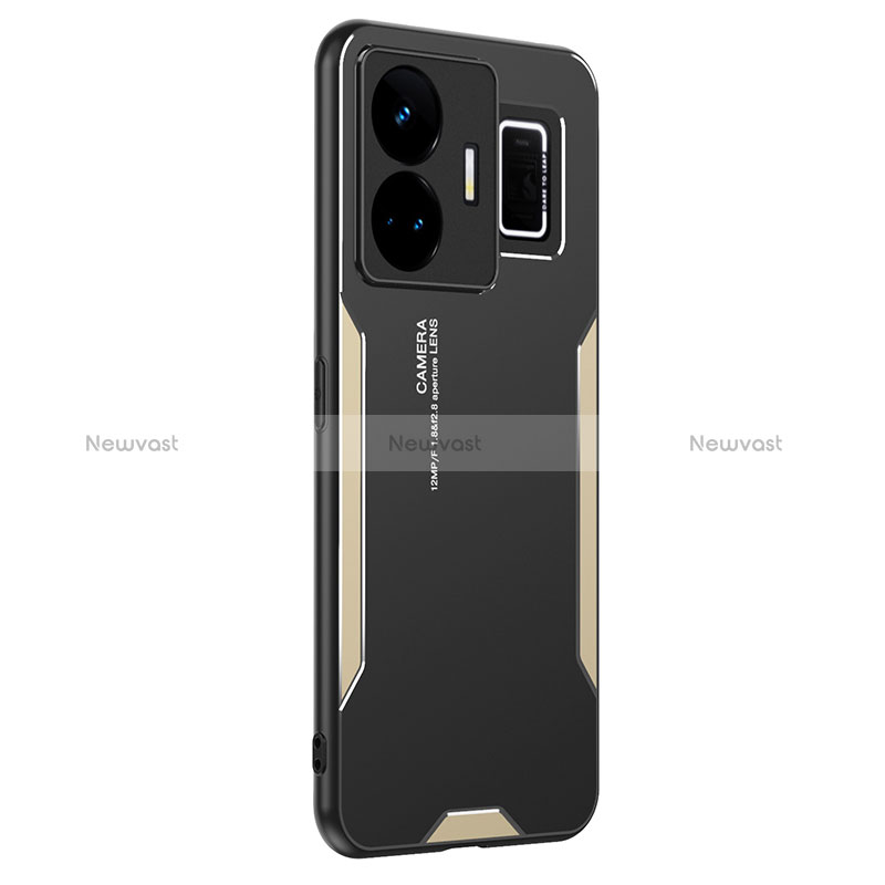 Luxury Aluminum Metal Back Cover and Silicone Frame Case PB2 for Realme GT3 5G Gold