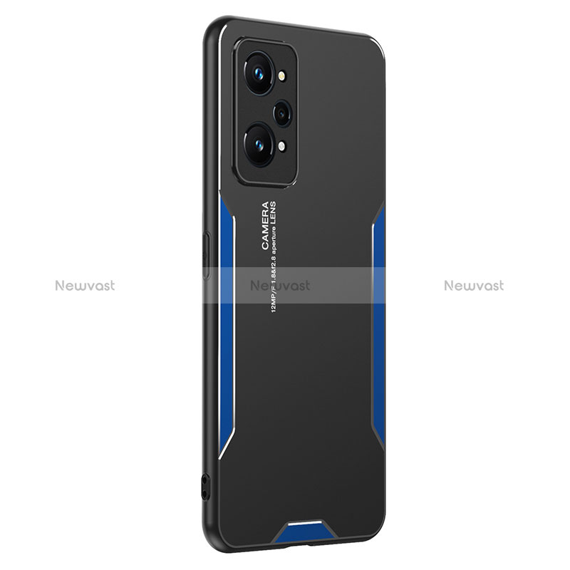 Luxury Aluminum Metal Back Cover and Silicone Frame Case PB2 for Realme Q5 Pro 5G Blue