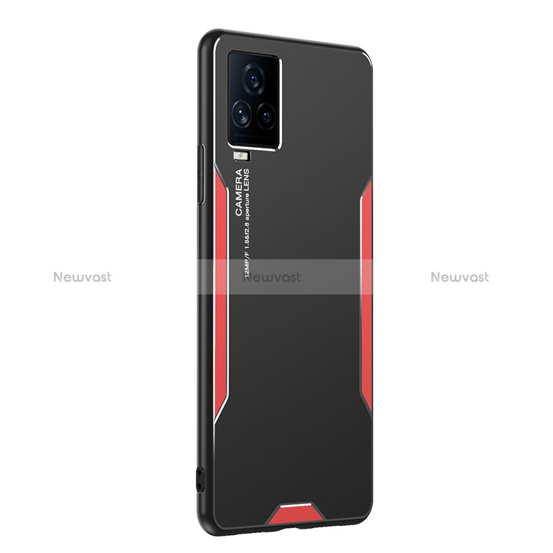 Luxury Aluminum Metal Back Cover and Silicone Frame Case PB2 for Vivo iQOO 7 5G Red