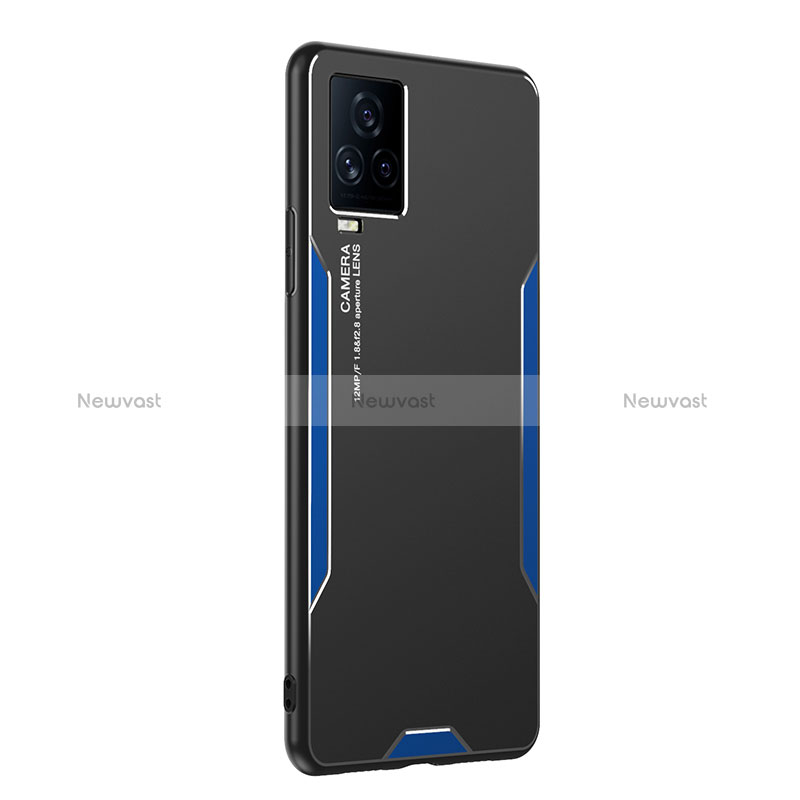 Luxury Aluminum Metal Back Cover and Silicone Frame Case PB2 for Vivo iQOO 7 Legend 5G Blue