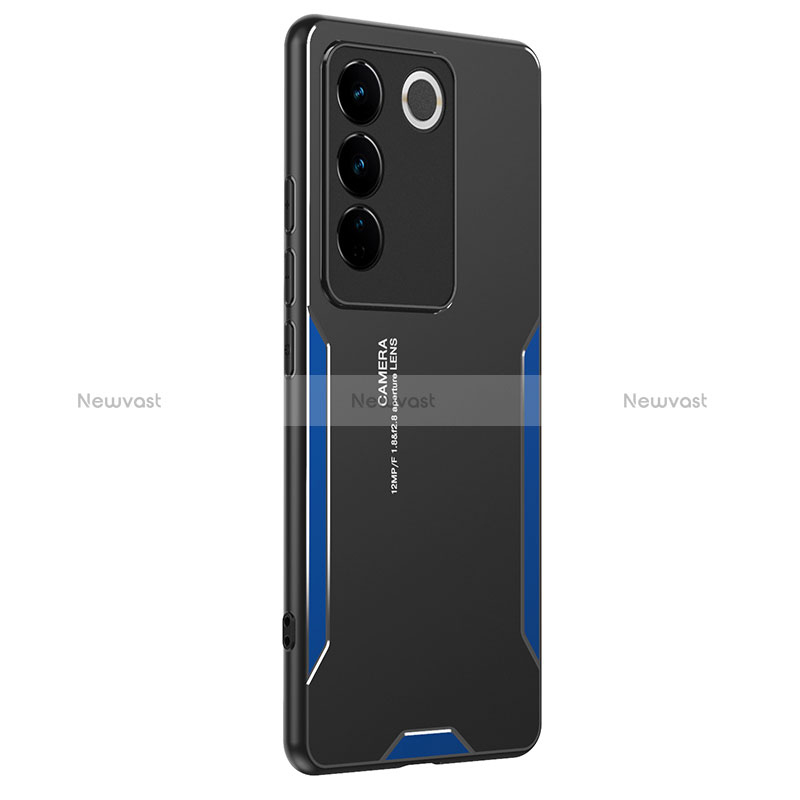 Luxury Aluminum Metal Back Cover and Silicone Frame Case PB2 for Vivo V27 Pro 5G Blue