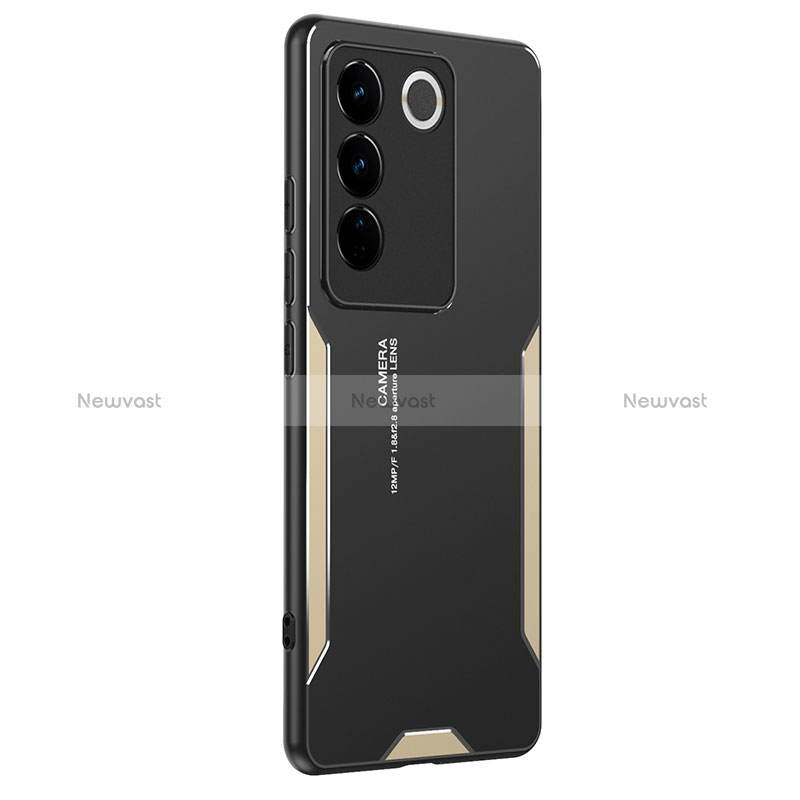 Luxury Aluminum Metal Back Cover and Silicone Frame Case PB2 for Vivo V27 Pro 5G Gold