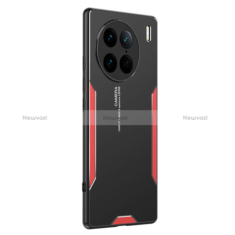 Luxury Aluminum Metal Back Cover and Silicone Frame Case PB2 for Vivo X90 Pro 5G Red