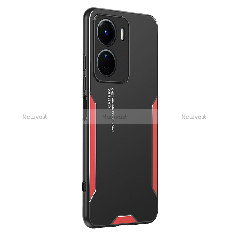 Luxury Aluminum Metal Back Cover and Silicone Frame Case PB2 for Vivo Y16 Red