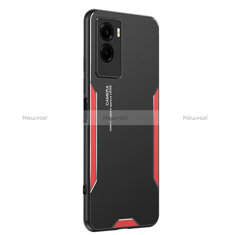 Luxury Aluminum Metal Back Cover and Silicone Frame Case PB2 for Vivo Y55s (2021) Red