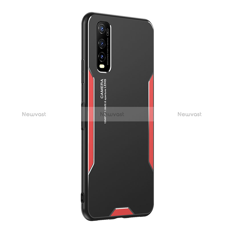 Luxury Aluminum Metal Back Cover and Silicone Frame Case PB2 for Vivo Y70S 5G Red