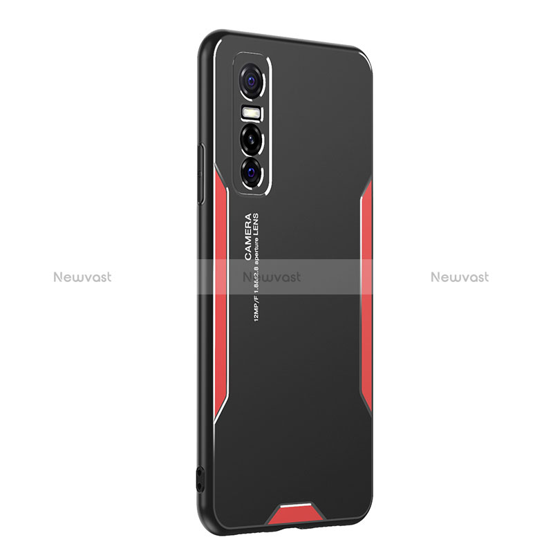 Luxury Aluminum Metal Back Cover and Silicone Frame Case PB2 for Vivo Y73s 5G Red