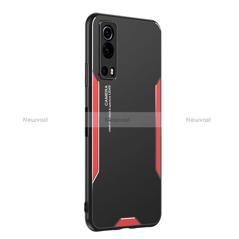 Luxury Aluminum Metal Back Cover and Silicone Frame Case PB2 for Vivo Y75s 5G Red