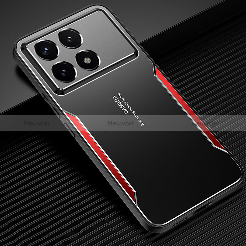 Luxury Aluminum Metal Back Cover and Silicone Frame Case PB2 for Xiaomi Redmi K70 Pro 5G Red