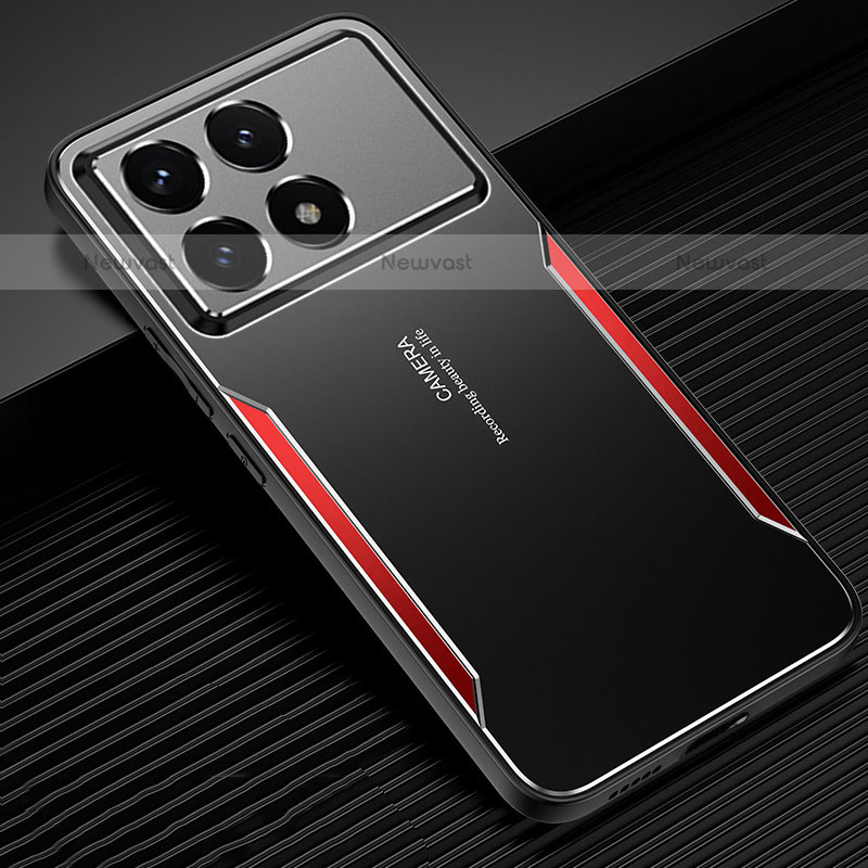 Luxury Aluminum Metal Back Cover and Silicone Frame Case PB2 for Xiaomi Redmi K70E 5G Red