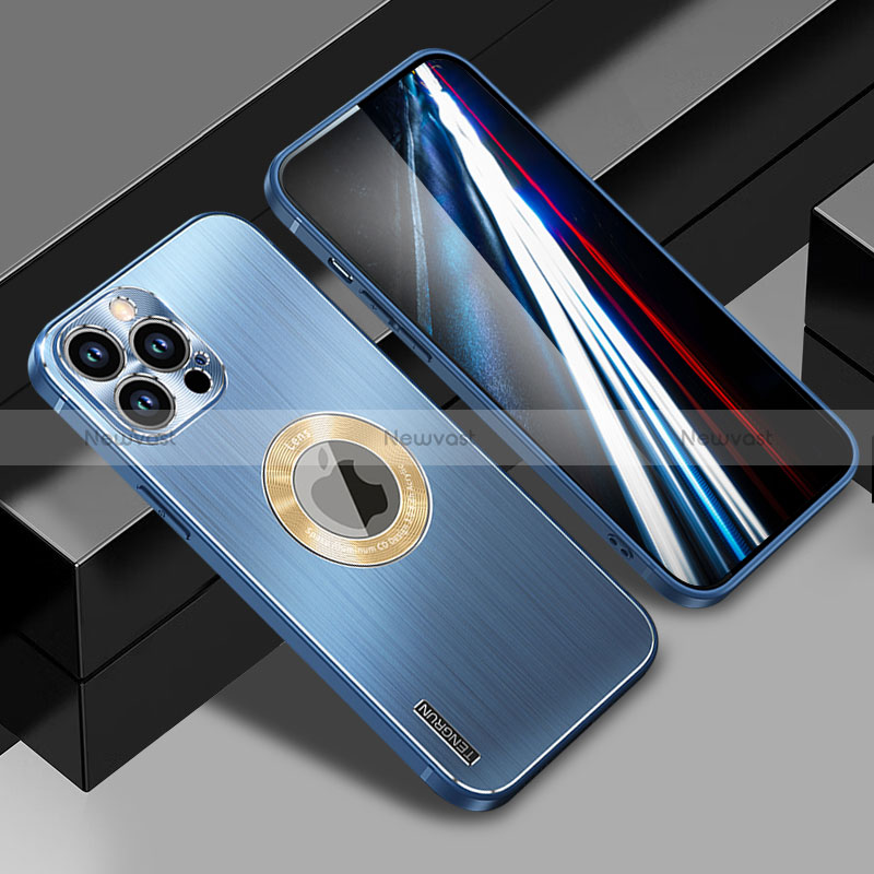 Luxury Aluminum Metal Back Cover and Silicone Frame Case with Mag-Safe Magnetic JL1 for Apple iPhone 13 Pro Max Blue