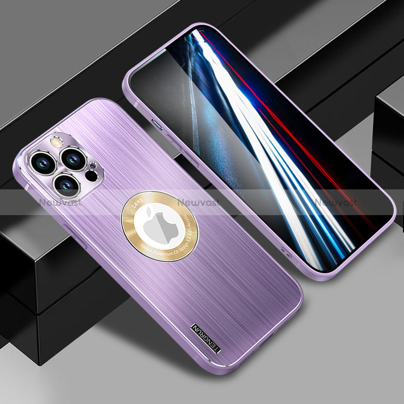 Luxury Aluminum Metal Back Cover and Silicone Frame Case with Mag-Safe Magnetic JL1 for Apple iPhone 13 Pro Max Purple