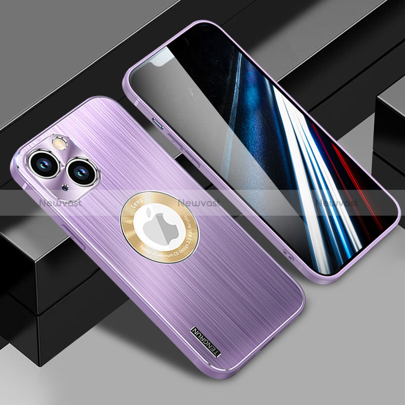 Luxury Aluminum Metal Back Cover and Silicone Frame Case with Mag-Safe Magnetic JL1 for Apple iPhone 13 Purple