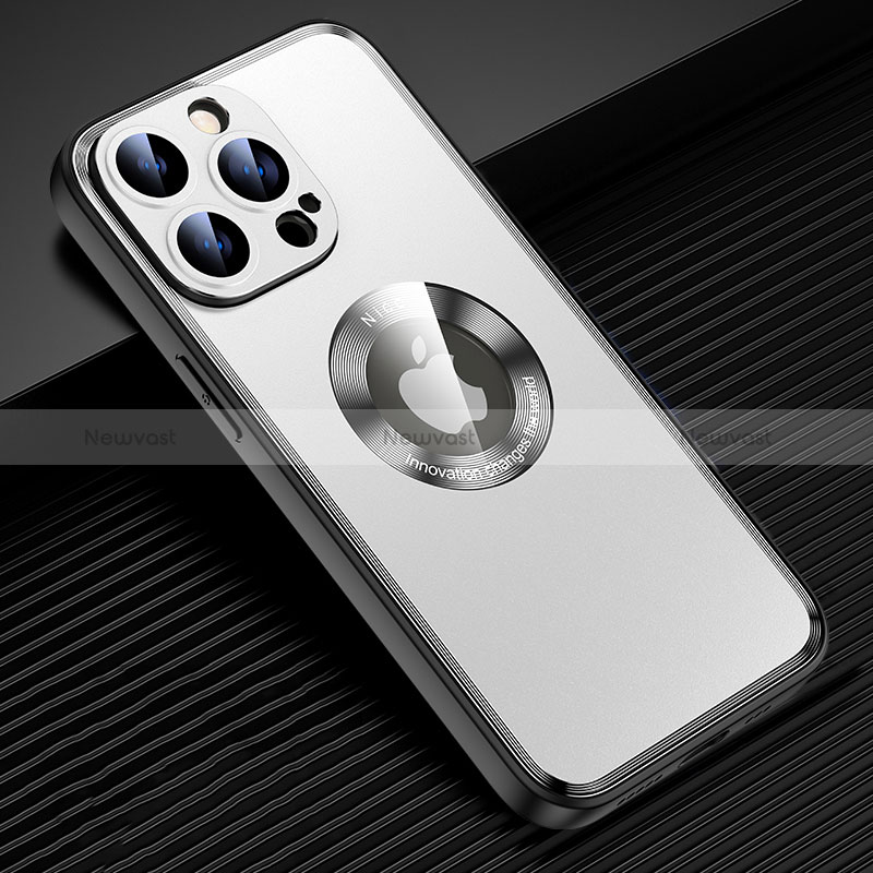 Luxury Aluminum Metal Back Cover and Silicone Frame Case with Mag-Safe Magnetic JL2 for Apple iPhone 13 Pro Max Silver