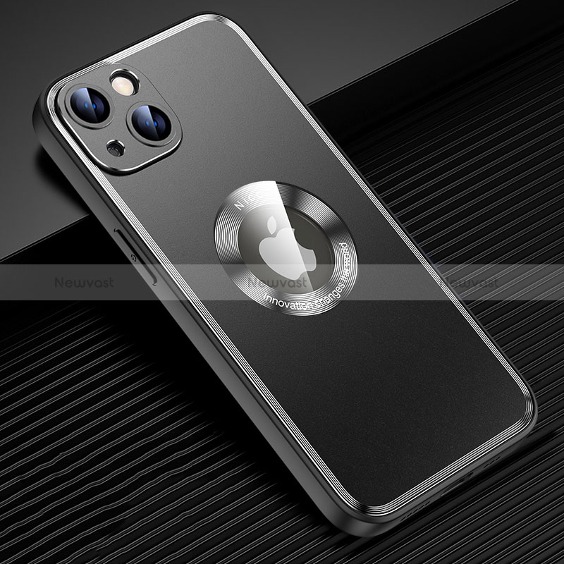 Luxury Aluminum Metal Back Cover and Silicone Frame Case with Mag-Safe Magnetic JL2 for Apple iPhone 14 Black