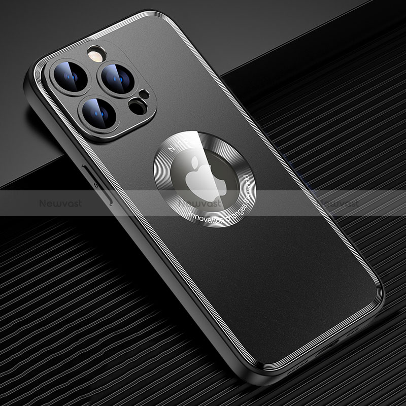 Luxury Aluminum Metal Back Cover and Silicone Frame Case with Mag-Safe Magnetic JL2 for Apple iPhone 14 Pro Black