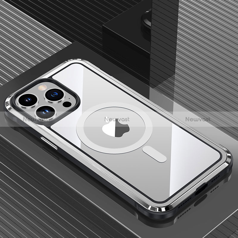 Luxury Aluminum Metal Back Cover and Silicone Frame Case with Mag-Safe Magnetic QC1 for Apple iPhone 13 Pro Max