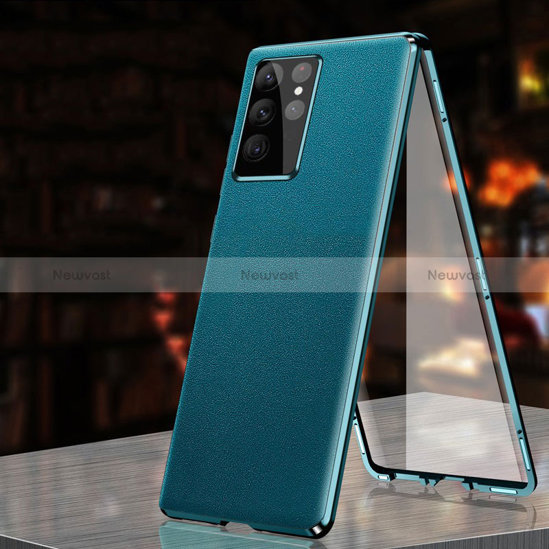 Luxury Aluminum Metal Cover Case 360 Degrees D01 for Samsung Galaxy S24 Ultra 5G Cyan