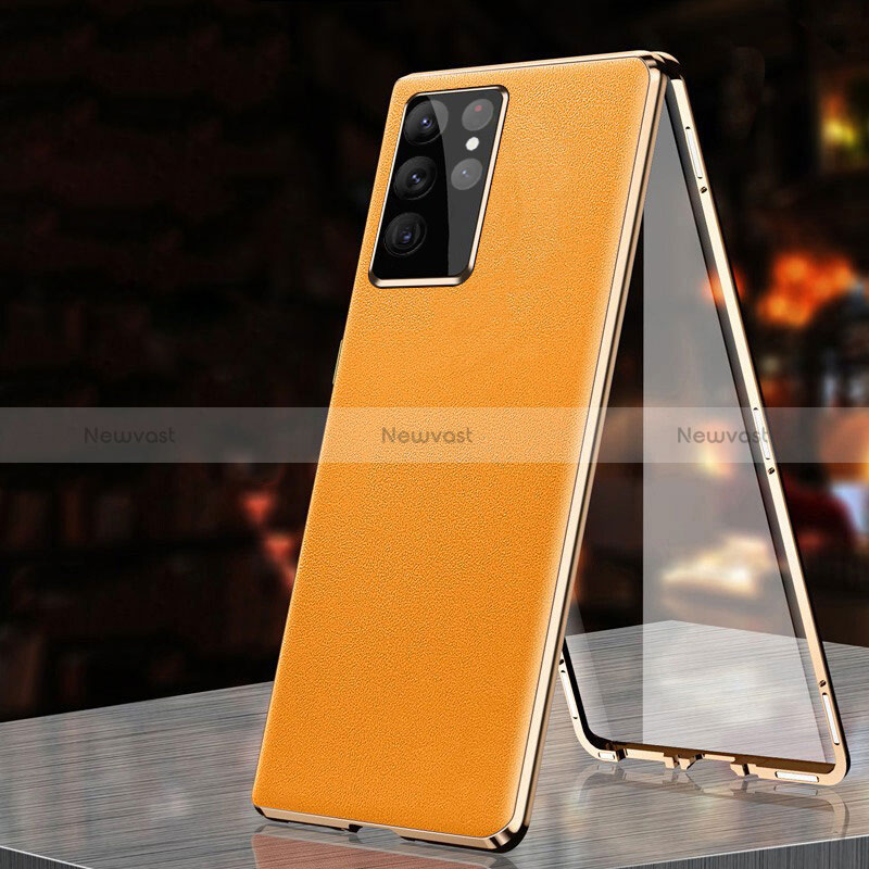 Luxury Aluminum Metal Cover Case 360 Degrees D01 for Samsung Galaxy S25 Ultra 5G Orange