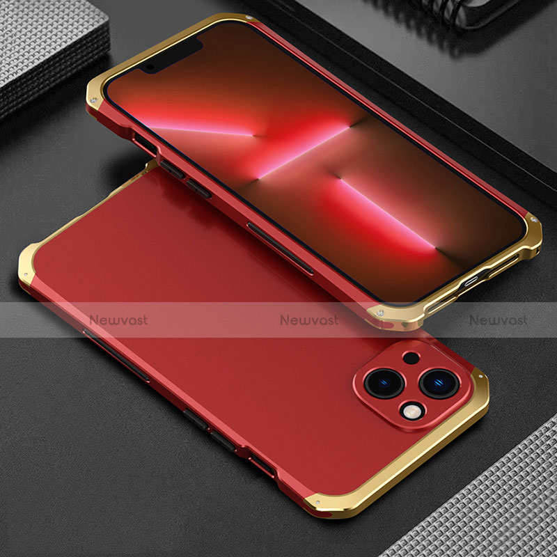 Luxury Aluminum Metal Cover Case 360 Degrees for Apple iPhone 13 Mini Gold and Red