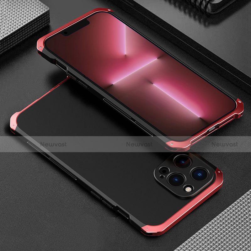 Luxury Aluminum Metal Cover Case 360 Degrees for Apple iPhone 13 Pro Max Red and Black