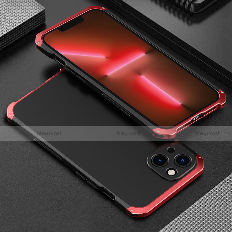 Luxury Aluminum Metal Cover Case 360 Degrees for Apple iPhone 14 Plus Red and Black