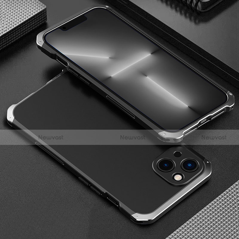 Luxury Aluminum Metal Cover Case 360 Degrees for Apple iPhone 14 Plus Silver and Black