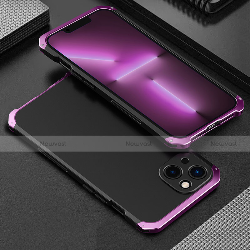 Luxury Aluminum Metal Cover Case 360 Degrees for Apple iPhone 14 Purple