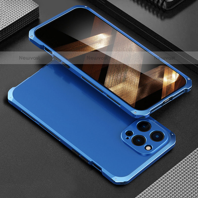 Luxury Aluminum Metal Cover Case 360 Degrees for Apple iPhone 15 Pro Blue