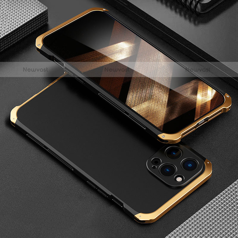 Luxury Aluminum Metal Cover Case 360 Degrees for Apple iPhone 15 Pro Max Gold and Black