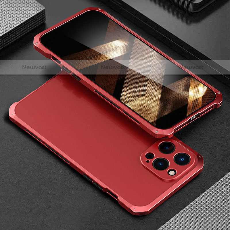 Luxury Aluminum Metal Cover Case 360 Degrees for Apple iPhone 15 Pro Max Red