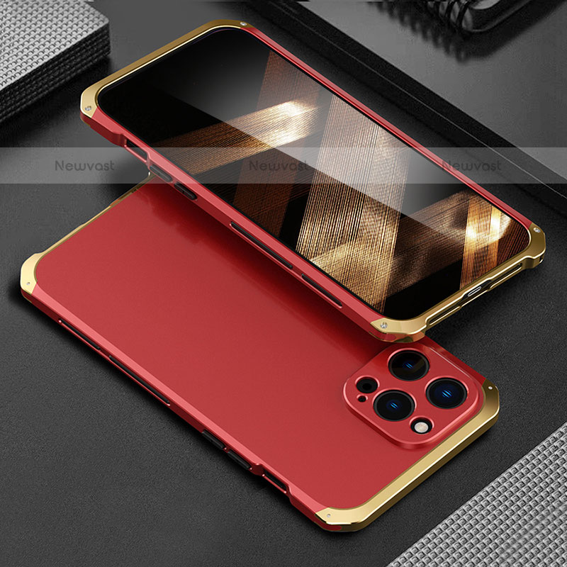 Luxury Aluminum Metal Cover Case 360 Degrees for Apple iPhone 16 Pro Gold and Red