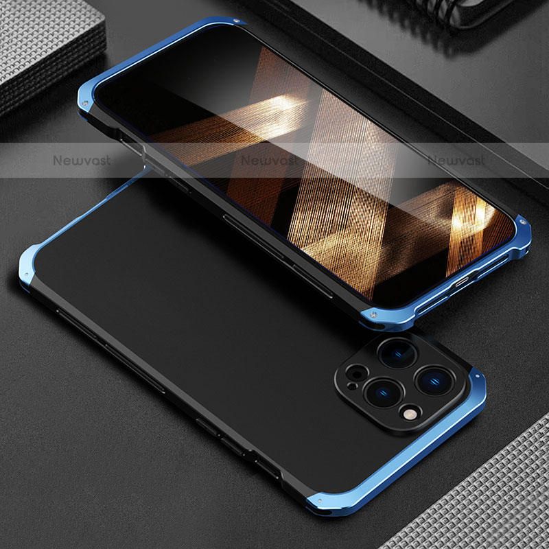 Luxury Aluminum Metal Cover Case 360 Degrees for Apple iPhone 16 Pro Max Blue and Black