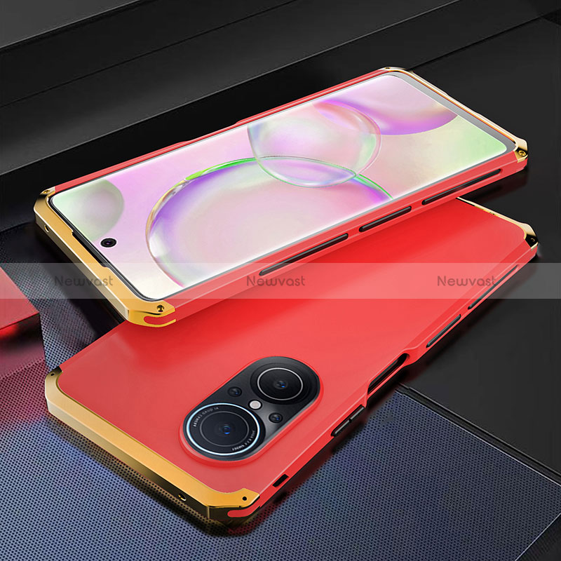 Luxury Aluminum Metal Cover Case 360 Degrees for Huawei Honor 50 SE 5G Gold and Red