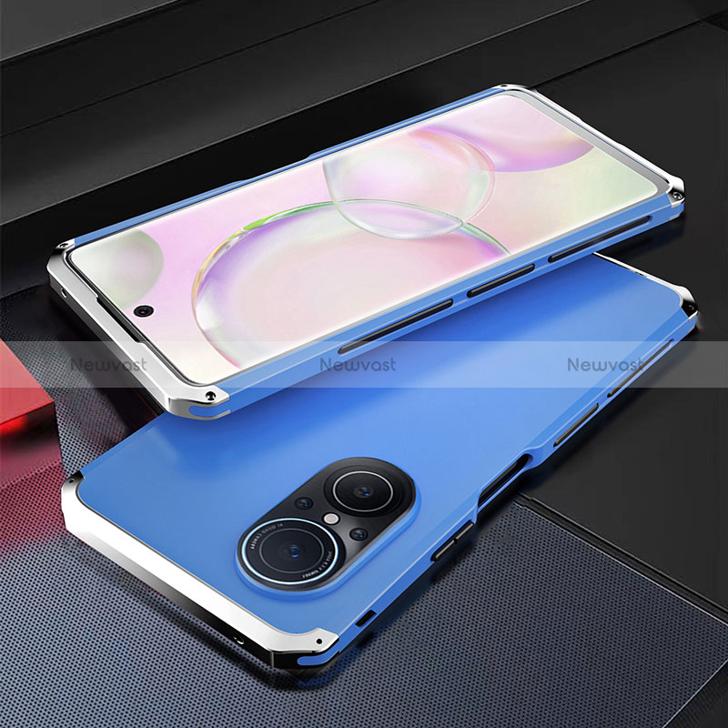 Luxury Aluminum Metal Cover Case 360 Degrees for Huawei Honor 50 SE 5G Silver and Blue