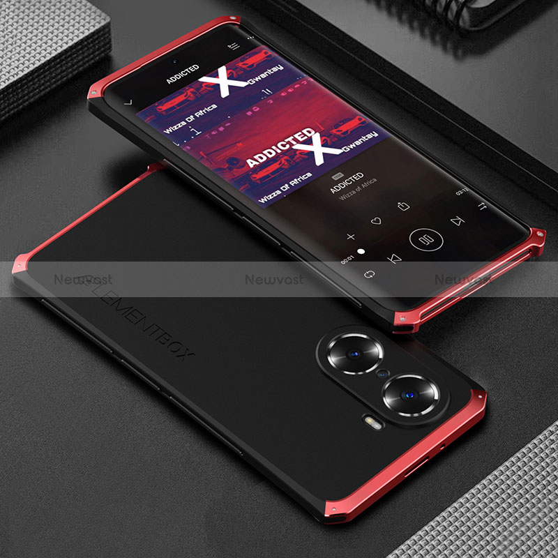 Luxury Aluminum Metal Cover Case 360 Degrees for Huawei Honor 60 5G Red and Black